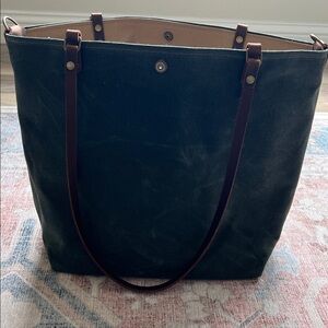 NWOT "In Blue Handmade" Forest Waxed Canvas Tote with Brown Leather Handles